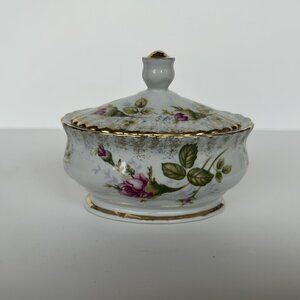 Chodzierz Floral Oval Trinket Oval Bowl with Lid, Porcelain, Floral Pattern,